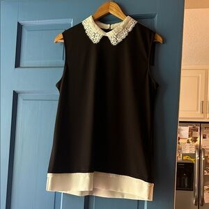 Karl Lagerfeld Black and Cream Lace Collar Blouse